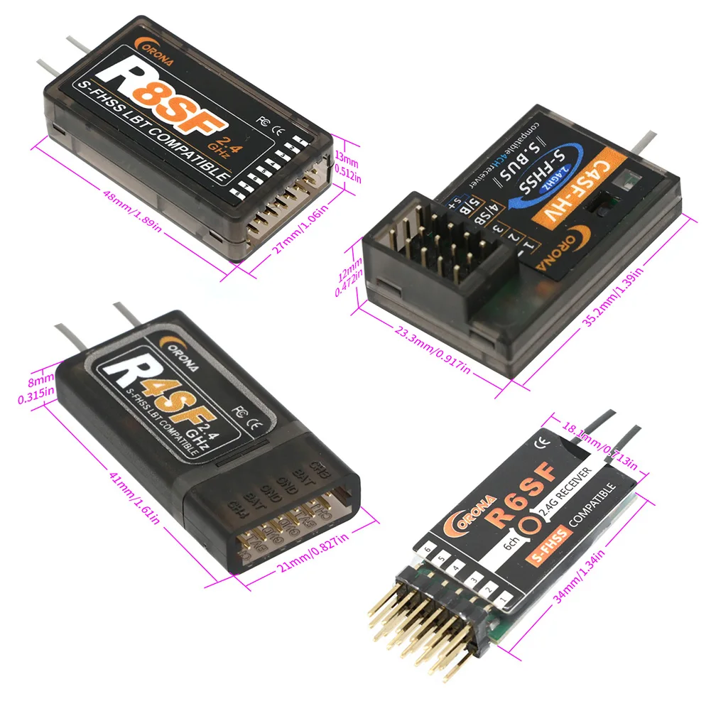 코로나 2.4GHz R4SF R6SF R8SF C4SF-HV S-FHSS/FHSS 호환 수신기 (후타바 S-FHSS T6 14SG RC 드론 비행기 자동차 보트 모델용)