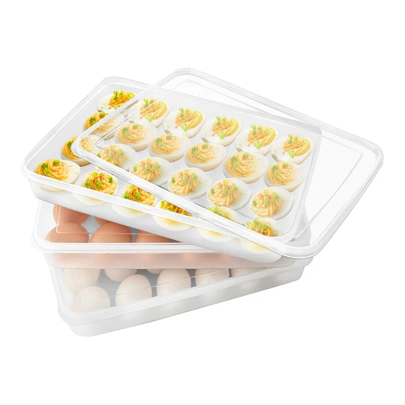 

A25F-3 Pcs Deviled Egg Containers With Lid Plastic Stackable Clear Egg Tray Carrier For Kitchen,Keep Fresh