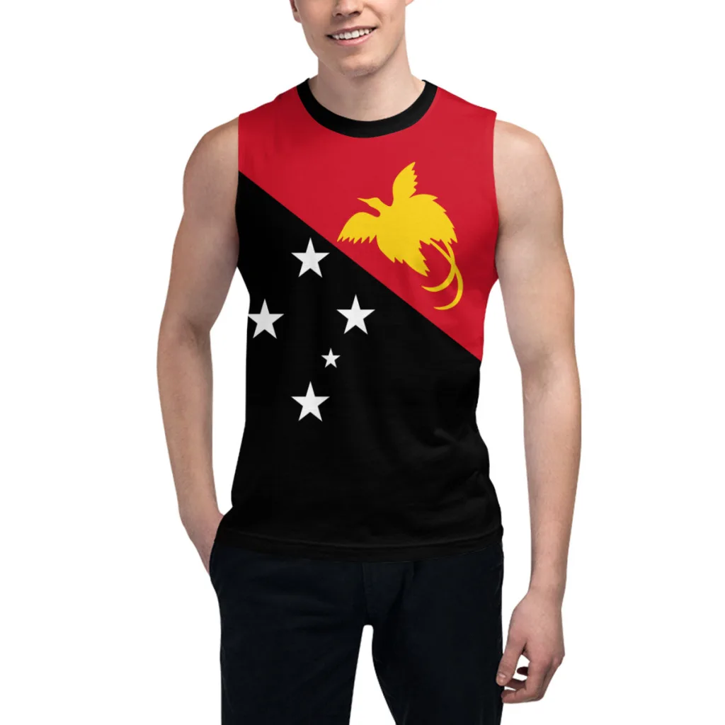 

Sleeveless T-shirt Papua New Guinea Flag 3D Men's Boys Tshirt Gyms Tank Tops Fitness Joggers Basketball Training Vest