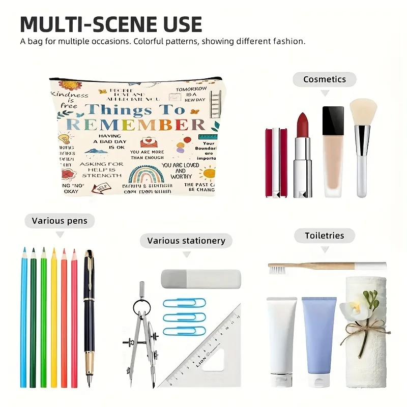 Things To Remember Cosmetic Travel Bag Zippered Makeup Pouch Toiletry Bag Pencil Case Organizer Women'S Clutch Storage Gift