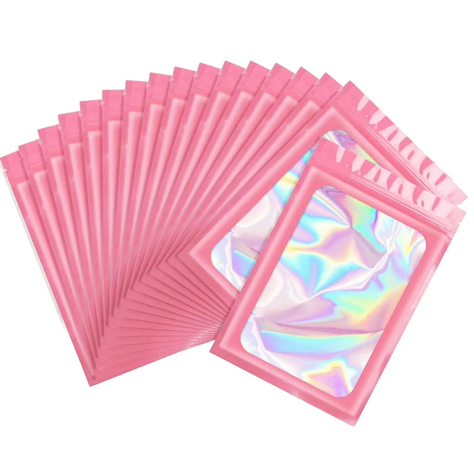 100x Holographic Packaging Bags Waterproof Clear Window Pouch Bags Cookie Soap Organizer Container