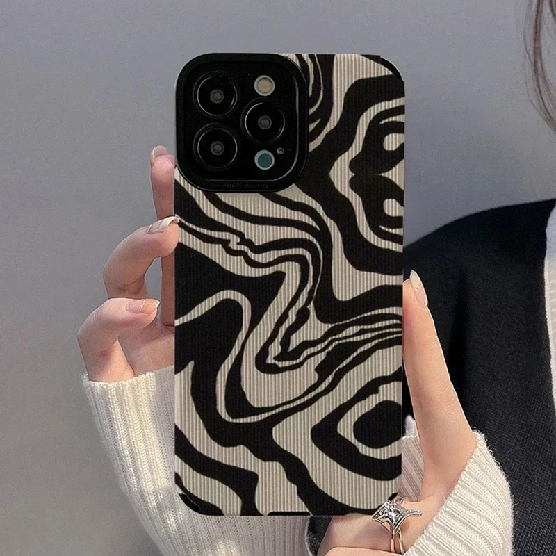 Fashion Zebra Stripes Wrinkle Silicone Case For iPhone 16 17 14 Plus Air 11 15 Pro Max 13 12 Mini Soft Leather Shockproof Cover