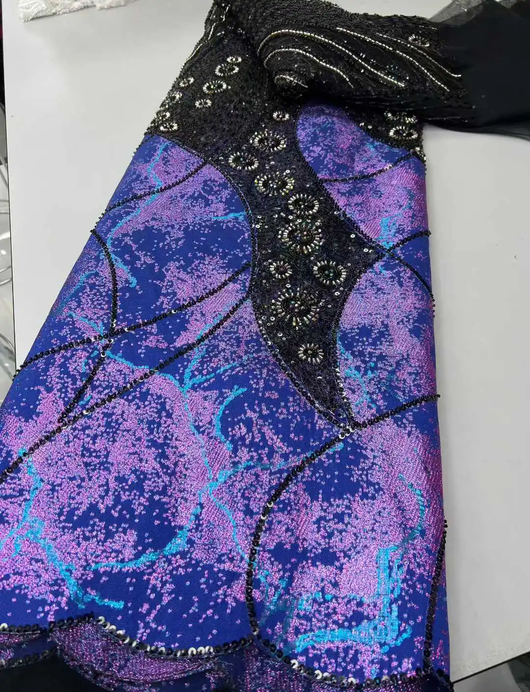 African Jacquard Sequins Gilded Lace Nigerian Brocade Beads Lace Fabric Evening Party Dresses for Women Sewing 5yards