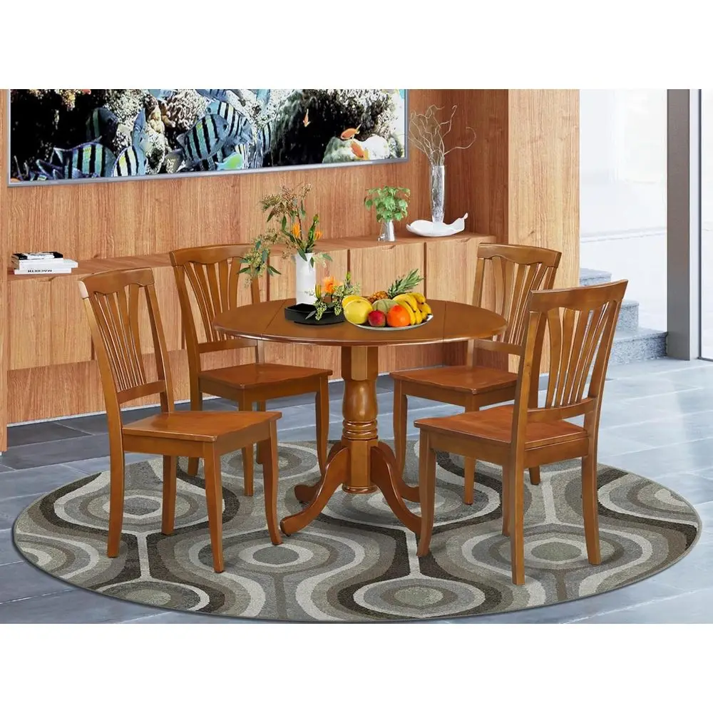 DLAV5-SBR-W 5 Piece Kitchen Table & Chairs Set Includes a Round Dining Room Table with Droplea and 4 Dining Chairs, 42x42 Inch,