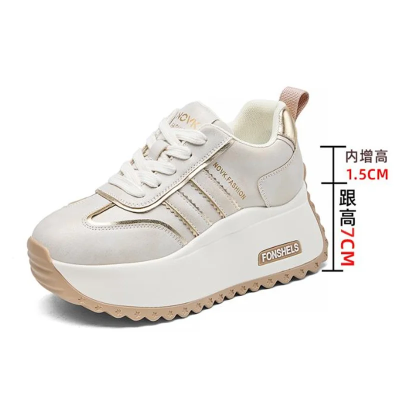 

8.5cm Microfiber Leather Vulcanize High Brand Flats Comfy Spring Autumn Platform Vulcanize Women Chunky Sneaker Shoes 34-40