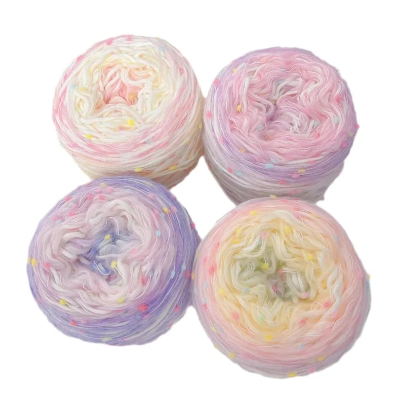 50g/Roll Gradient Rainbow Sugar Scarf Thread Woolen Thread Mohair Pea Thread Colorful Dot DIY Material Bag