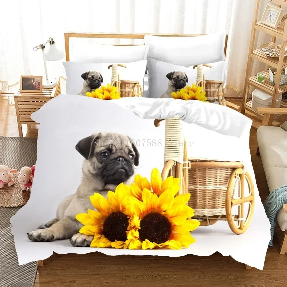 3D Print Funny Pug Dogs Bedding Set Duvet Cover Set Dog Comforter Double King Queen Single Cute Animal Design Custom Bedclothes