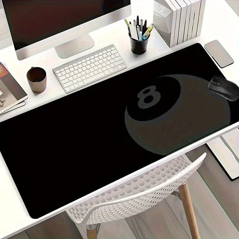 Fashion Classic 8-Ball Pattern Mouse Pad Anti-Slip Rubber Base Full Size Desk Mat Stitched Edge Black Surface for Home Office Ga