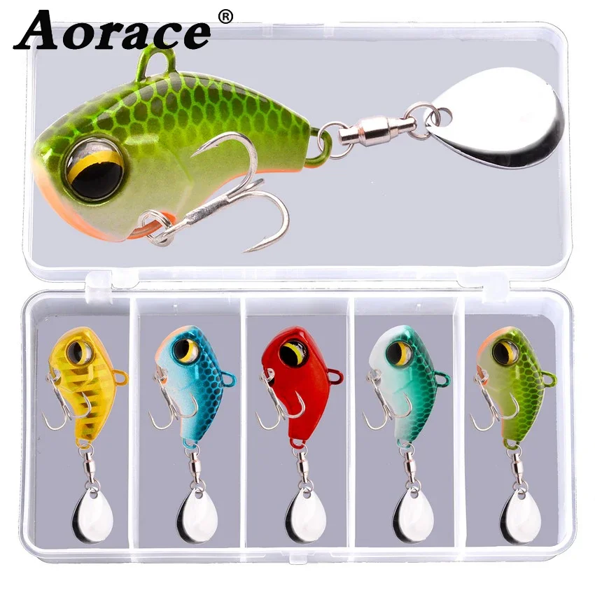 5 ชิ้น/ชุด 6g/14g/26g โลหะ VIB Fishing Lure Spinner Sinking หมุนช้อน Pin Crankbait Sequins เหยื่อตกปลาพร้อมกล่อง