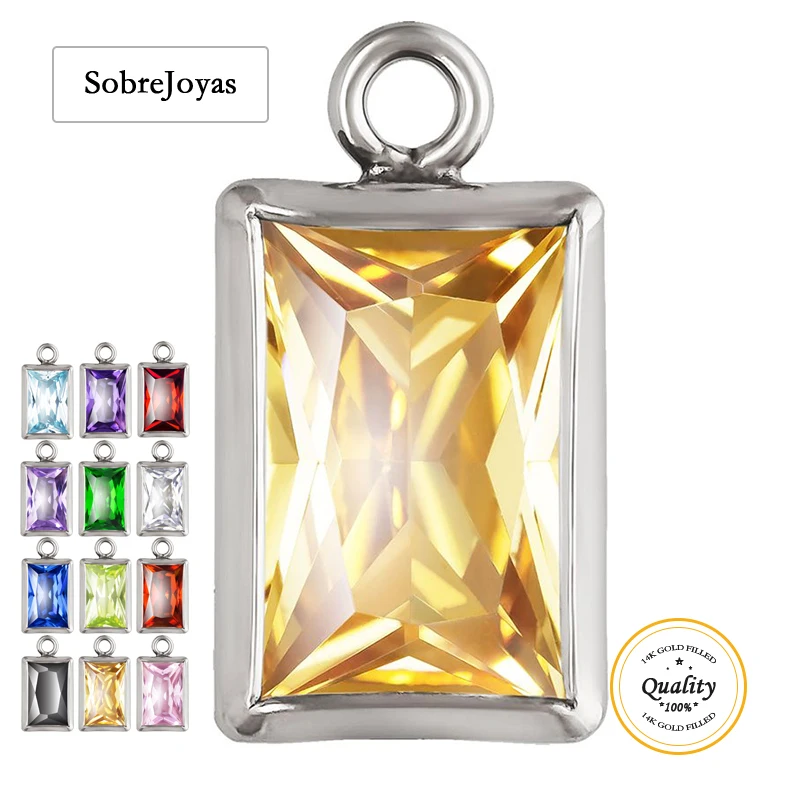 

925 Sterling Silver Birthstone Rectangle Bezel Drop 4x6.7mm 3A CZ Jewelry Findings Charms for Wholesale Jewelry Accessories