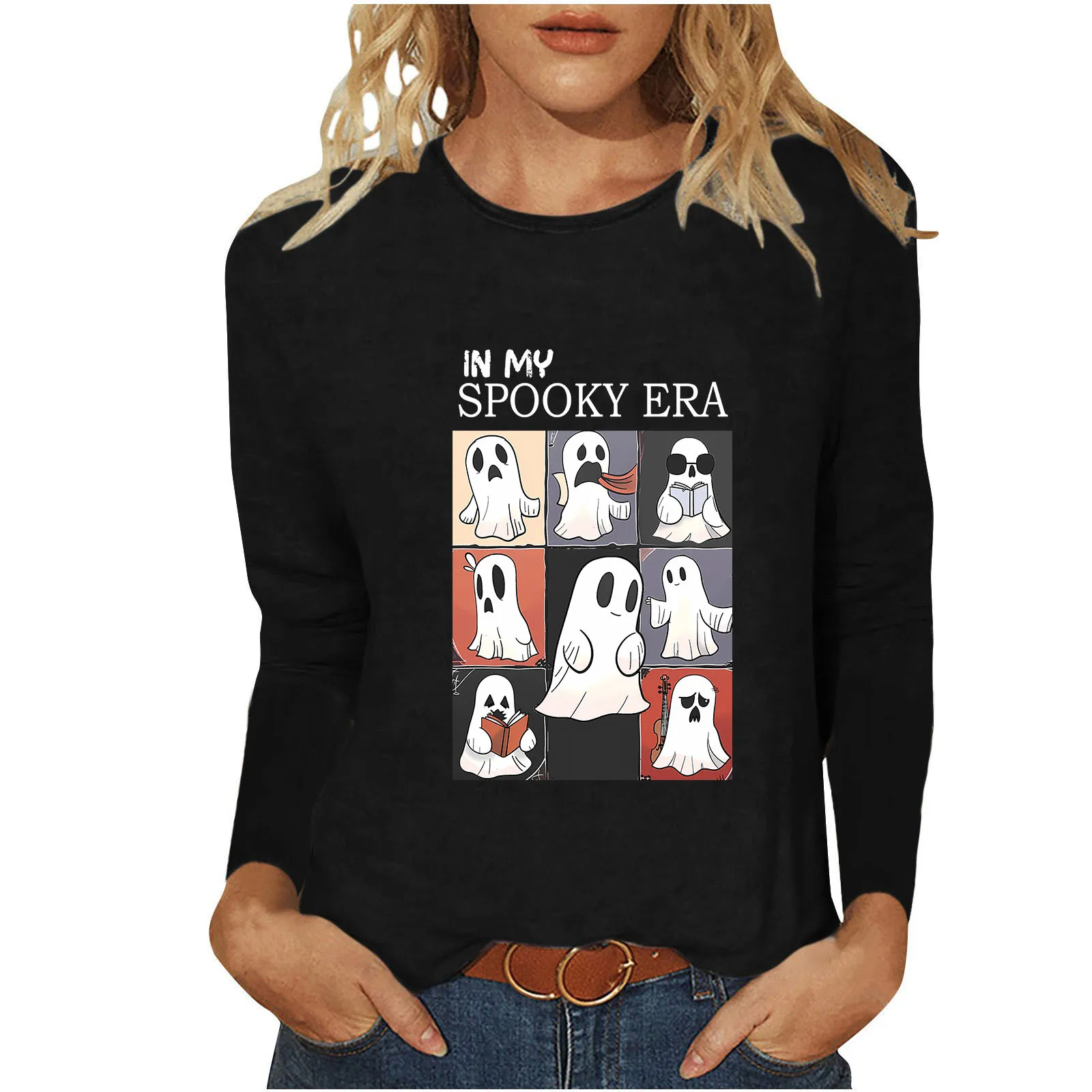 

Autumn Long-sleeved Loose Round Neck Printed Fashionable Funny Anime Casual Pullover T-shirt For Women y2k Clothes Camisetas Bts