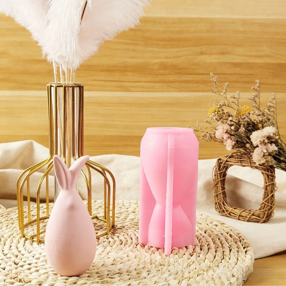 Easter Rabbits Gypsum Plaster Silicone Molds DIY Home Decoration Cute Bunnies Ornament Cement Concrete Mould Craft Candle Mold
