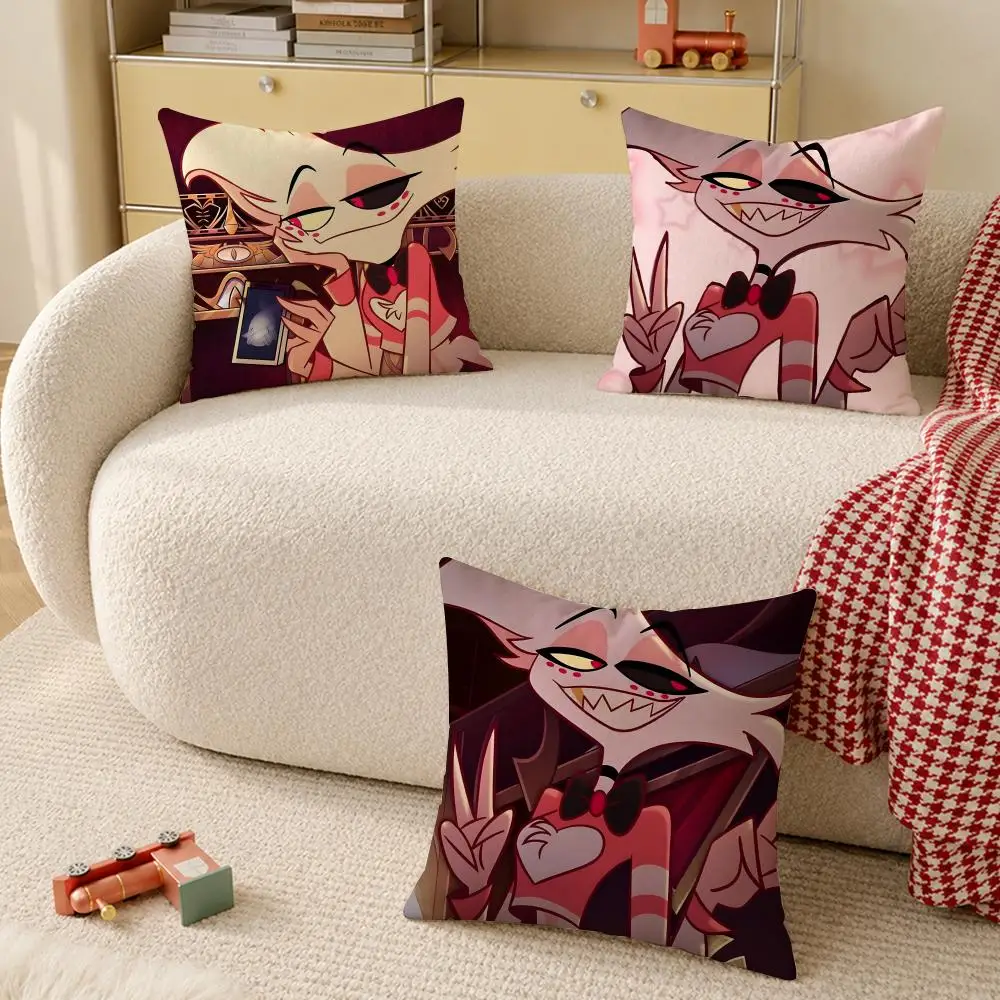 Anime H-hazbin H-hotel Angel Dust Cushion Cover Wrinkle-Resistant Short Plush Cushion Covers Breathable Machine-Washable