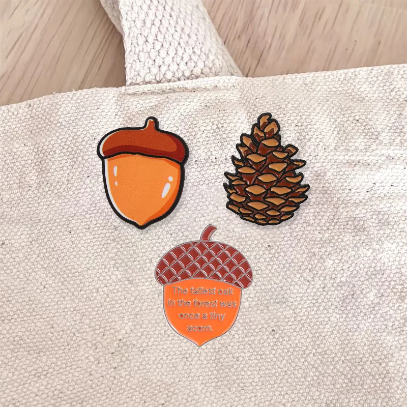 Nature Acorn Pinecone Enamel Badges Forest Inspirational Quote Pin Alloy Brooches Lapel Backpack Jewelry Gifts