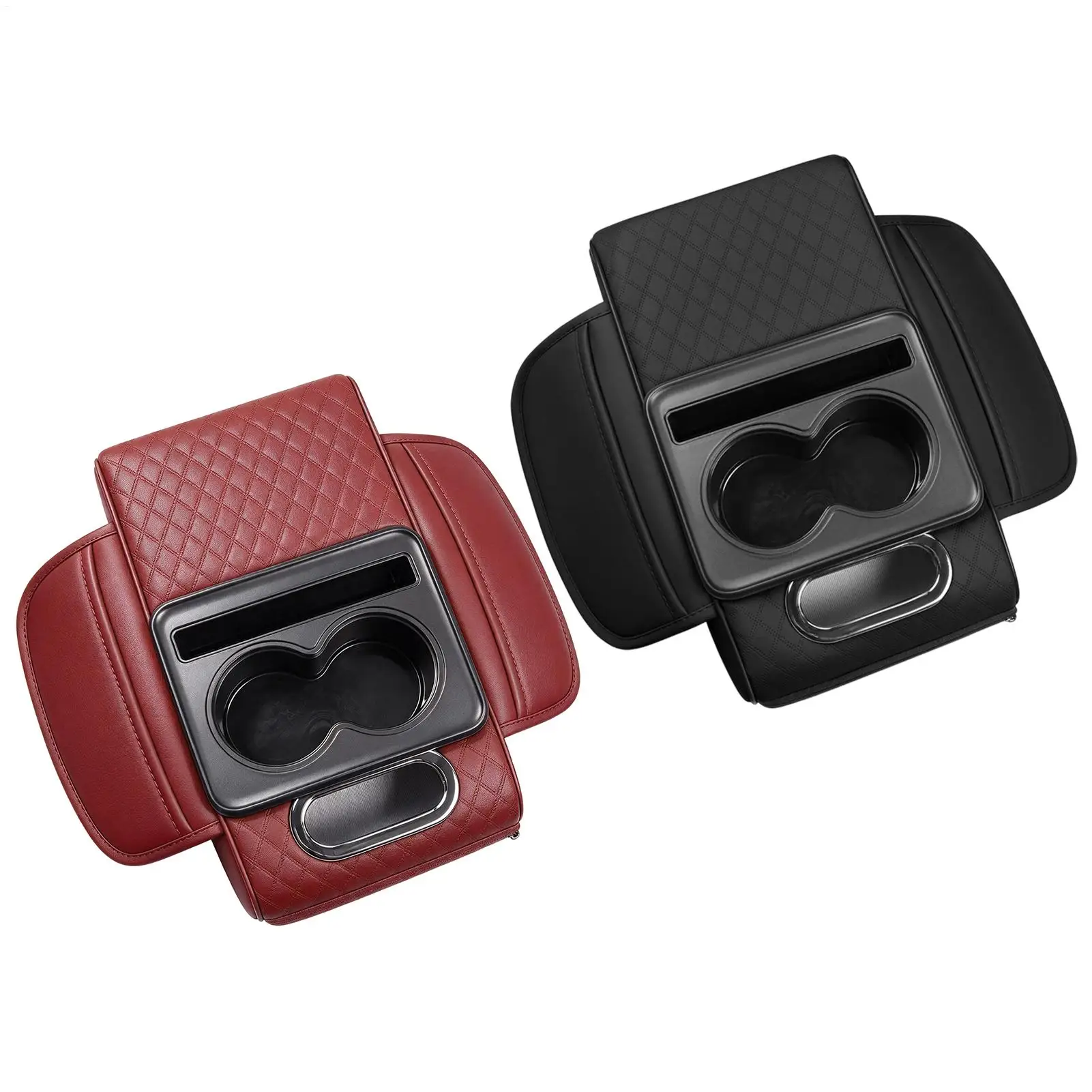 4in1 Car Center Armrest Box Pad Multifunctional Car Armrest Cushion PU Leather Tissue Box Cup Phone Holder Center Console Cover