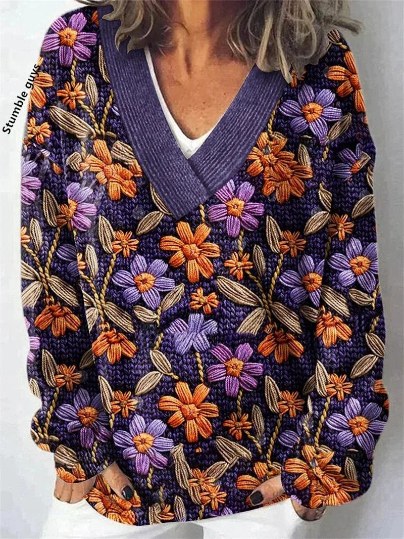 Women's Christmas Print Sweater Autumn Winter Fashion Casual Warm Dog Deer Snowman Y2K European American Knit Top​