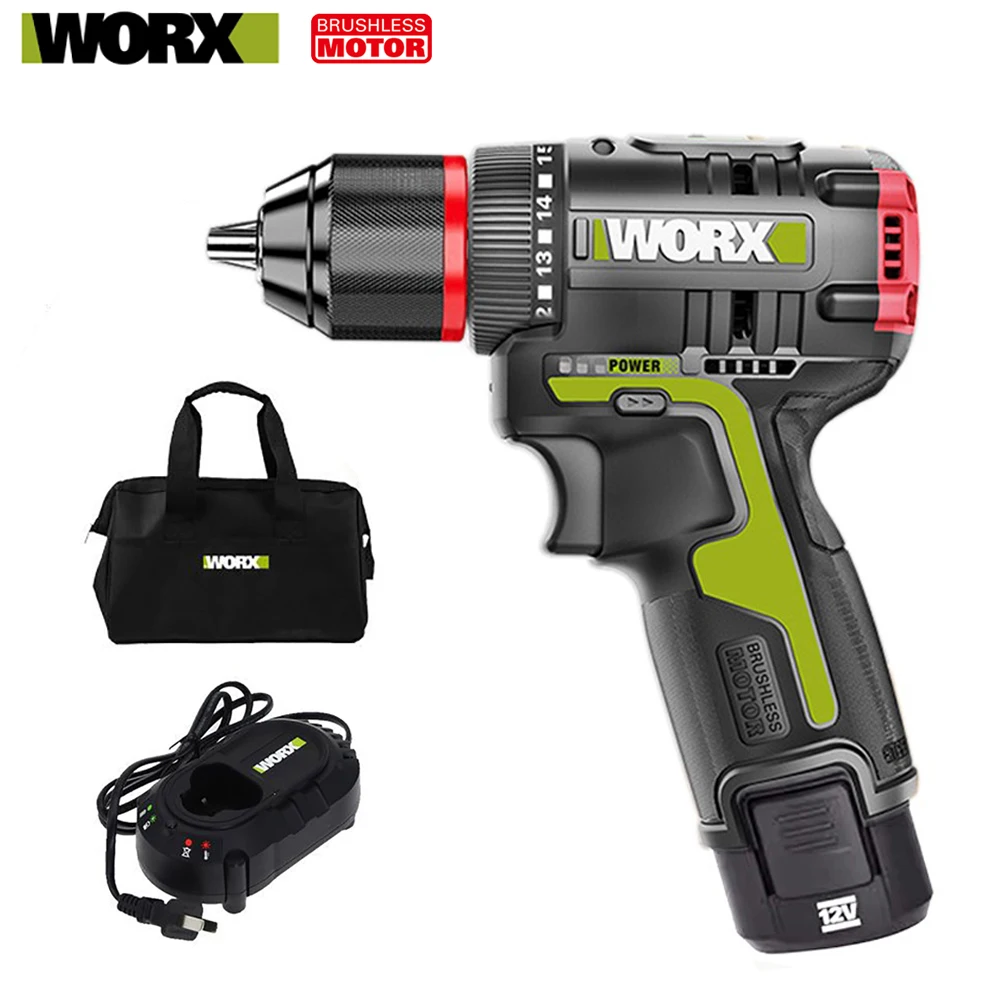 WORX WU130X Cordless Electric Drill 12V 40Nm Brushless Motor for Home Improvement Carpentry Metalworking [With One battery]