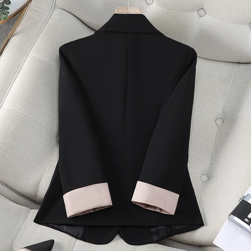 ZJYT Korean Fashion Autumn Women's Casual Blazers Jacket One Button Turn Down Collar Coats Plus Size Outerwears Femme Veste Blue