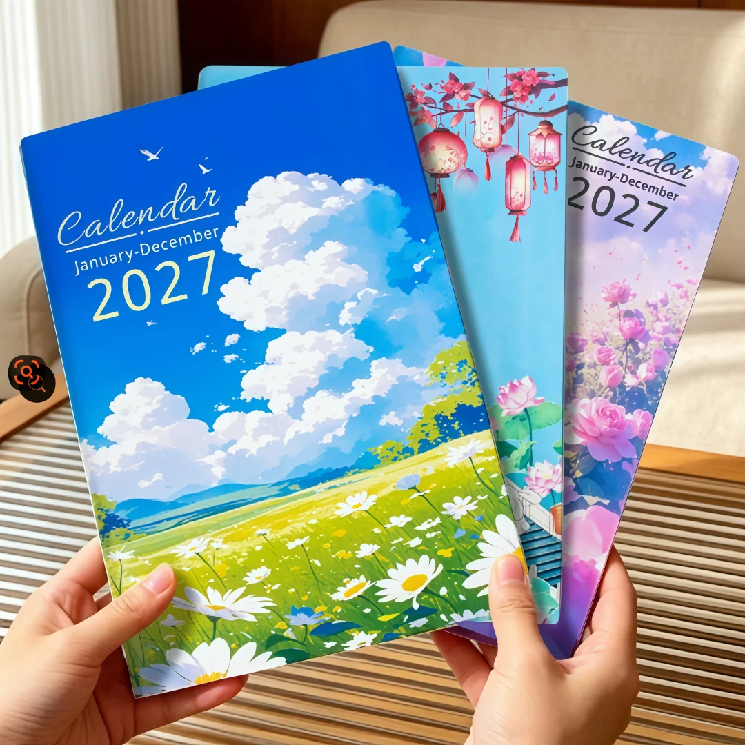 Oil Painting Style 2027 Schedule Notebooks 180 Sheets English Inner Page Daily Planners PU Cover School Time Management Agendas