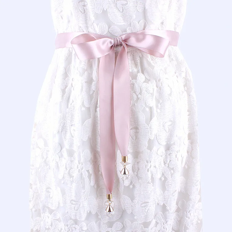 Long Black Rhinestone Fabric Belts for Women Dress Ladies Solid Silk Scarf Shirt Knot Waist Rope Female Corset Belt Strap