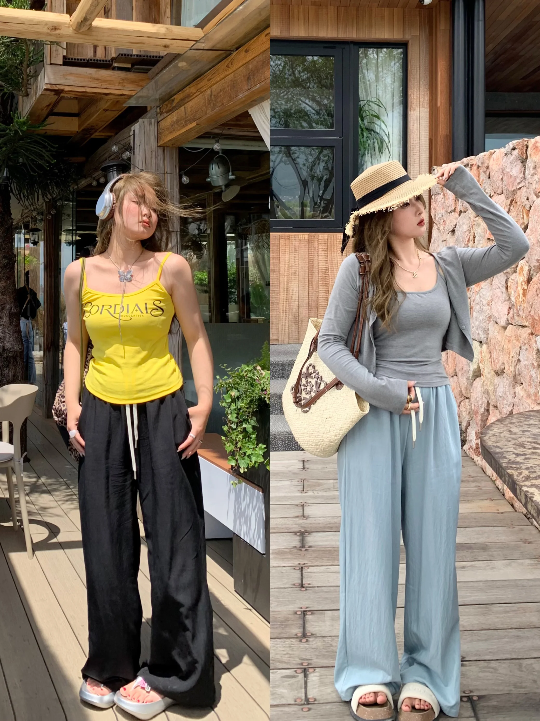 

Брюки Herwear L Oxygen Bar: двухцветные, облегающие, струящиеся, длинные, летние, прохладные, повседневные, широкие, свободного кроя