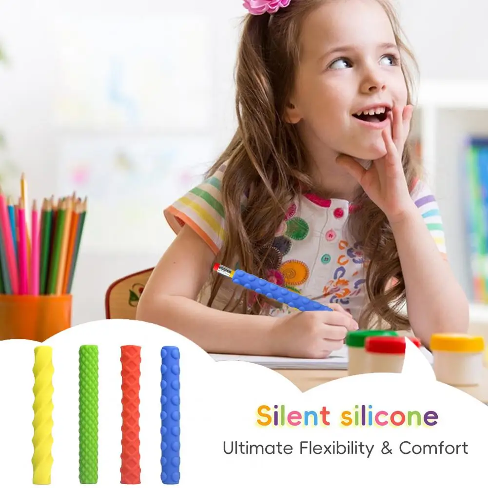 Non-slip Pencil Grips 4pcs Silicone Pencil Grips for Kids Adults Ergonomic Textured Writing Sleeves Anxiety Relief Fidget Covers