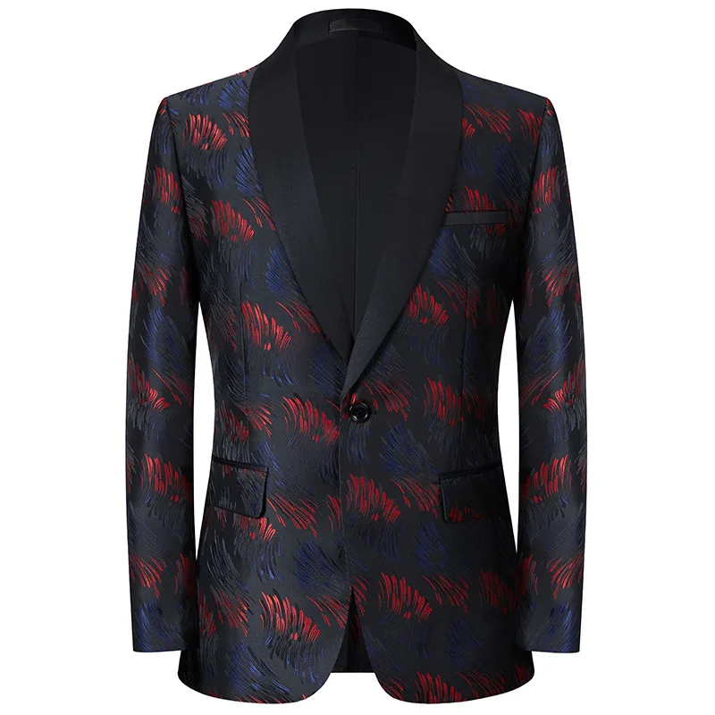 

KIDWHXR Blazer Men Fashion Embroidery Turn Down Collar Male Suit Coat Single-breasted Long Sleeve Slim Stage Party Man Outerwear