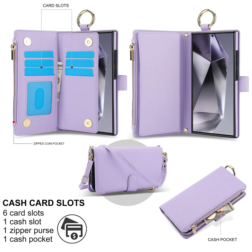 Crossbody Wallet Phone Case For Samsung Galaxy S23 S25 Edge S24 FE S22 Plus Note 20 Ultra A13 A14 A15 A16 A26 A36 A56 A55 5G