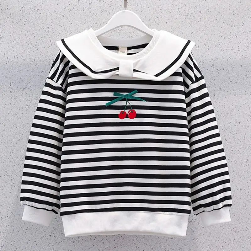 Baby Kids Stripe Shirts for Girls T-shirts Long Sleeve Kids Outfits Cotton Teenagers Costumes Children Clothes 4 6 8 10 12 Years