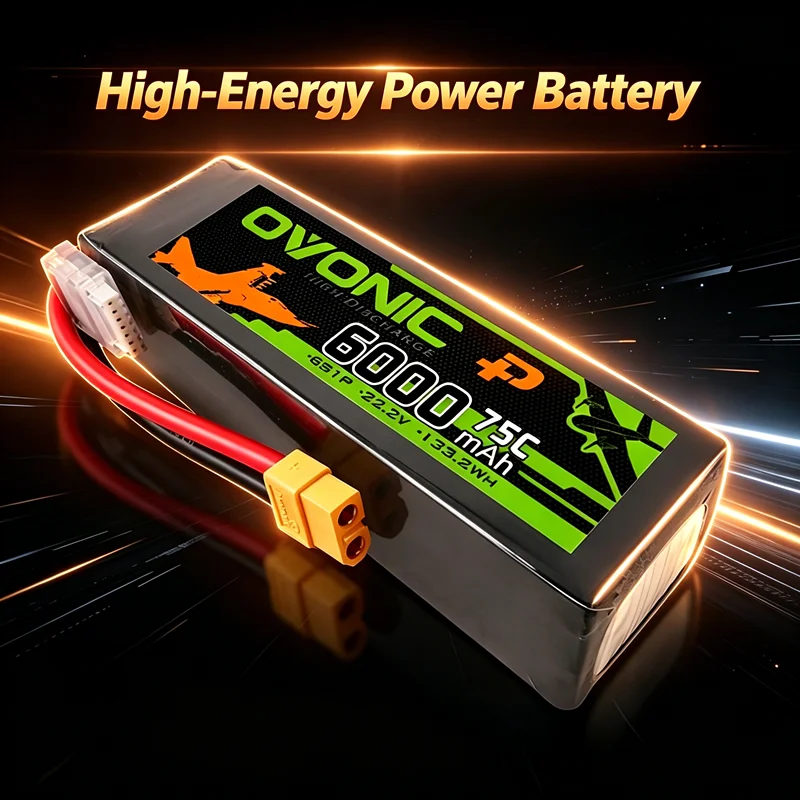 1Pcs OVONIC 6000mAh 75C 22.2V Lipo Battery For RC Helicopter Quadcopter FPV Racing Drone Parts 22.2V Battery With XT60/XT90 Plug