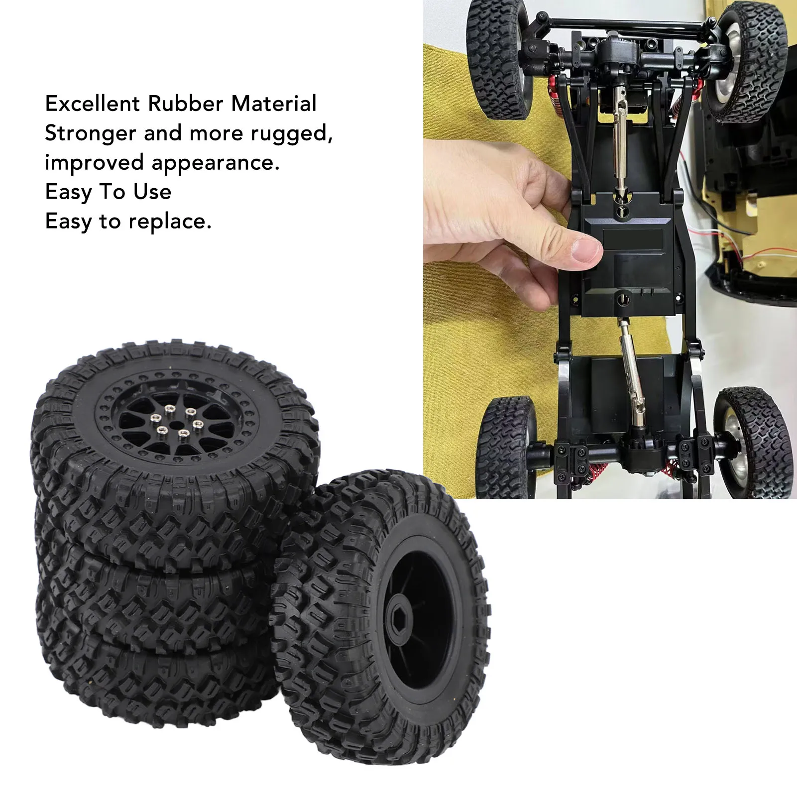 RC Car Tires Rubber Sturdy Remote Control Pickup Truck Wheel Tires Replacement for MN82 RC Car Wheel Tires RC Pickup Truck Tires