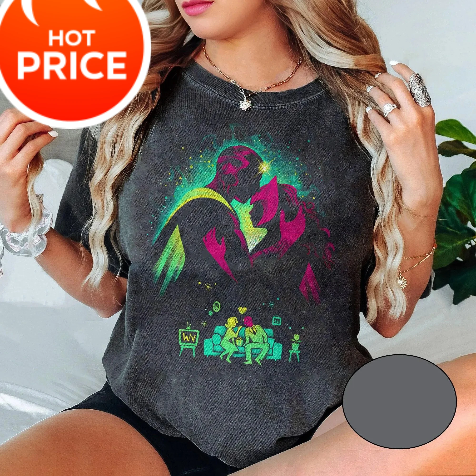 Retro Marvel vengadores Wanda visión silueta retrato camisa vengadores Campus camiseta Marvel Comics Marvel familia a juego