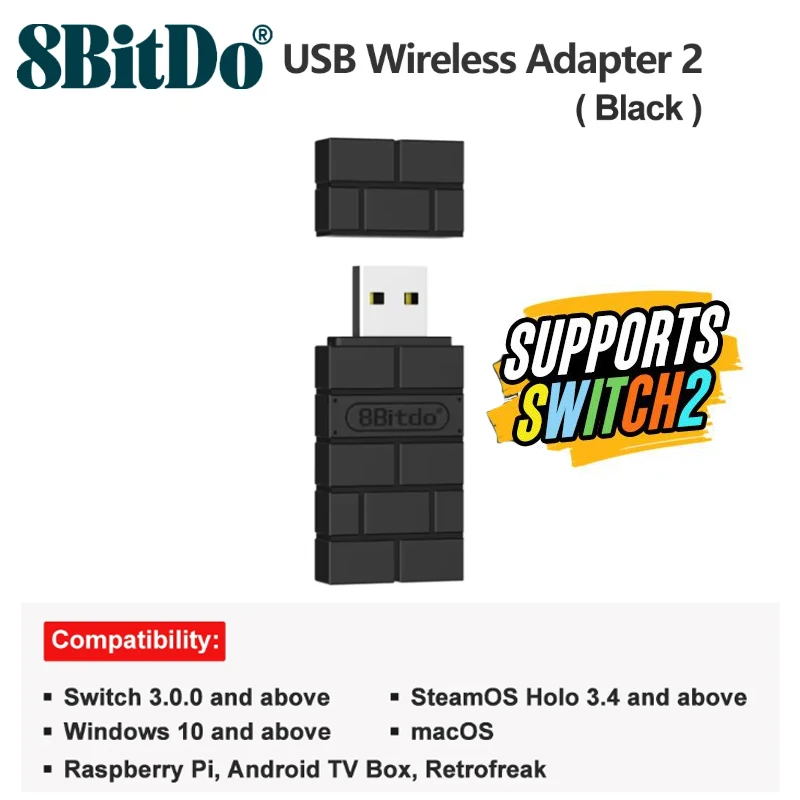 8BitDo USB draadloze Bluetooth-adapter 2 ontvanger voor NS Switch 1, 2 PS1 Mini Windows voor PS4 PS5 Xbox Series X/S Handvat
