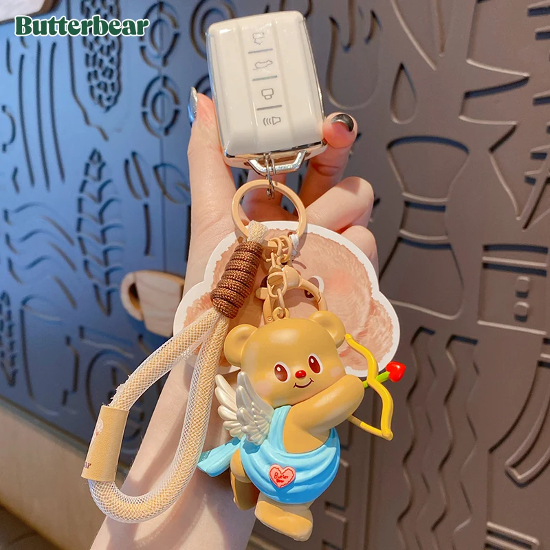 공식 버터베어 시리즈 키체인 펜던트 귀여운 패션 인형 창의적인 자동차 열쇠고리 수하물 액세서리 정교한 어린이 선물