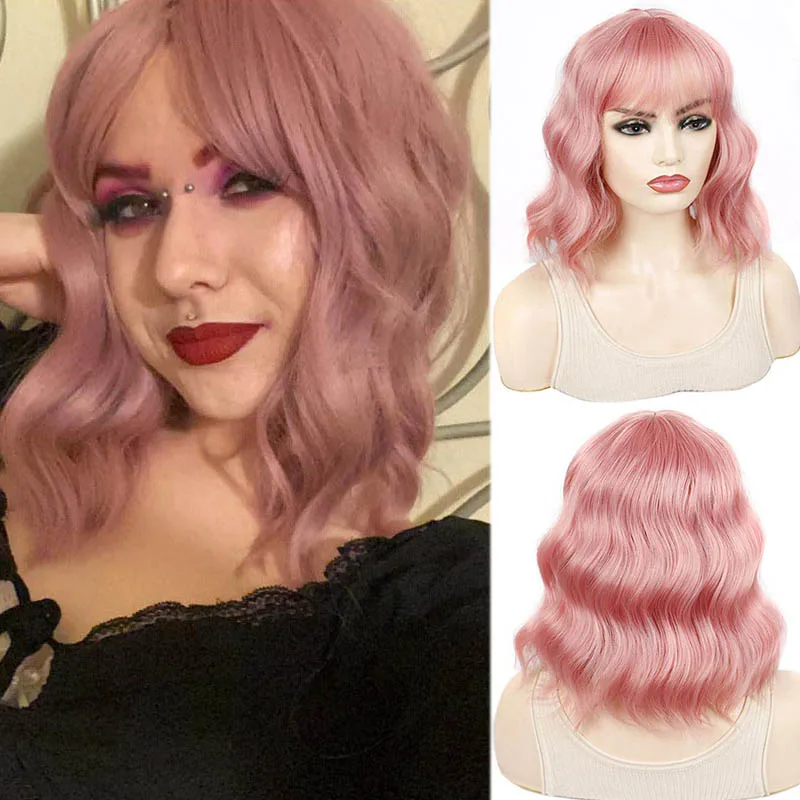 Jeedou Synthetic Cosplay Wigs Water Wave Short Hair Wig Black Brown Pink Ombre Color Young Girl's Wig Daily Use