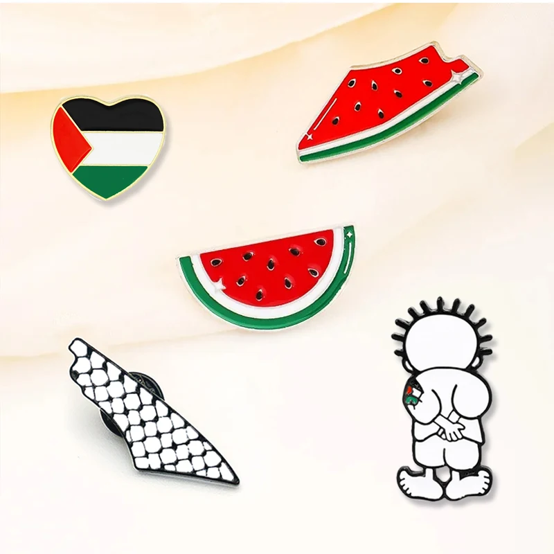 Broche de sandía bonito de acero inoxidable, Pin esmaltado geométrico Handala Boy Heart, joyería personalizada, bolso, insignia para mochila para hombres