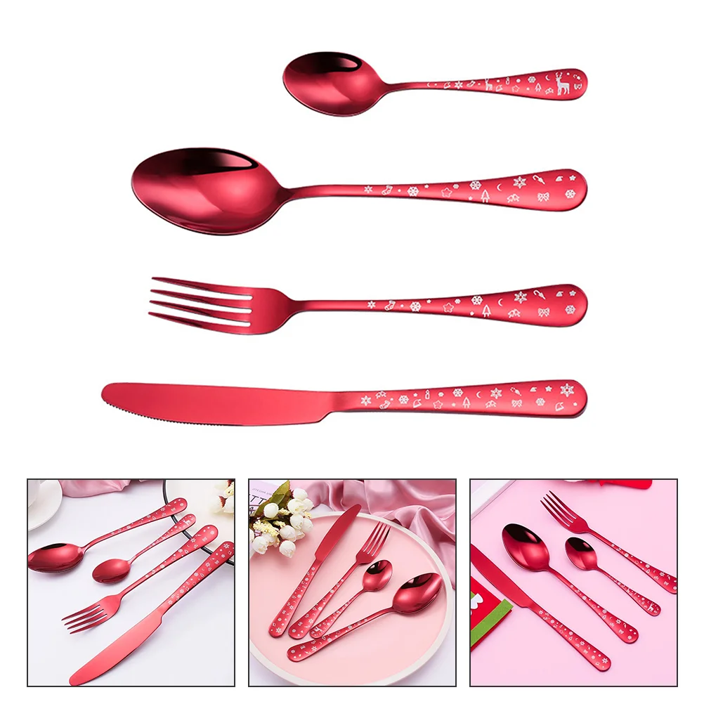 

Christmas Knife and Fork Four Pieces Tableware Kit Theme Convenient Forks Flatware Portable Spoons Dinnerware Cutlery Set