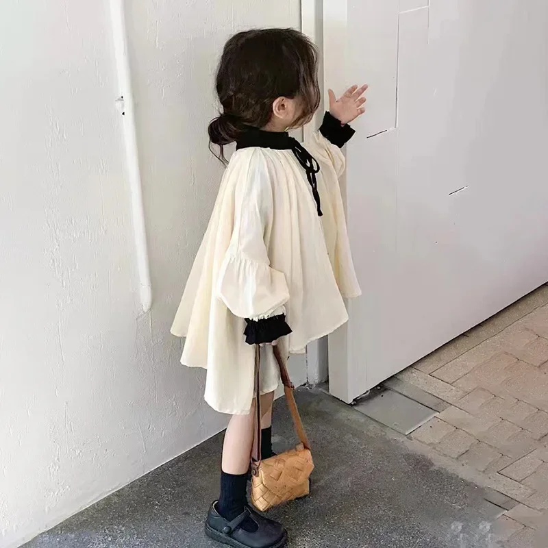 Children Clothing 2025 New Fashionable Spring and Autumn Korean Style Shirt Girls Soft Simple Cotton Long Sleeved Casual Top