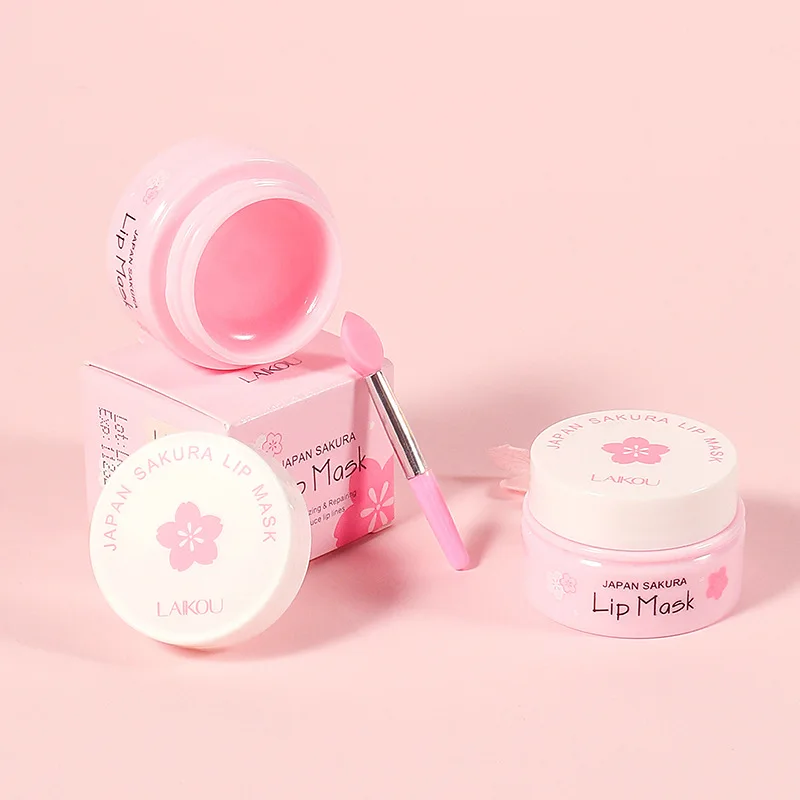 LAIKOU Sakura-suero labial, mascarilla para labios, reparación de pelado de grietas antisecas, Reduce las líneas finas de los labios, esencia