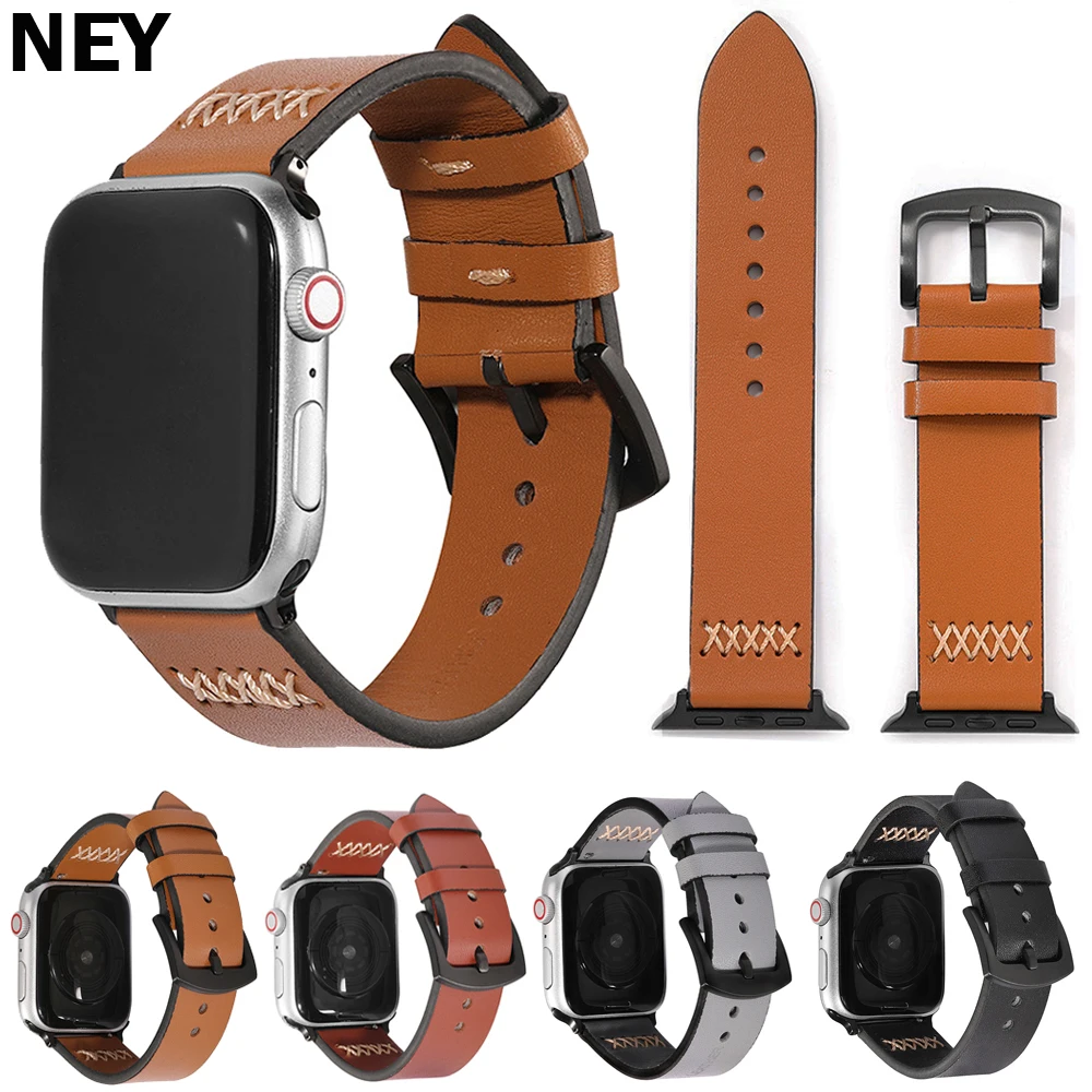 Genuine leather strap For Apple watch band 44mm 45mm 41mm 40-42-46mm Handmade bands iWatch series 4 5 6 SE 7 8 9 10 ultra/2 49mm