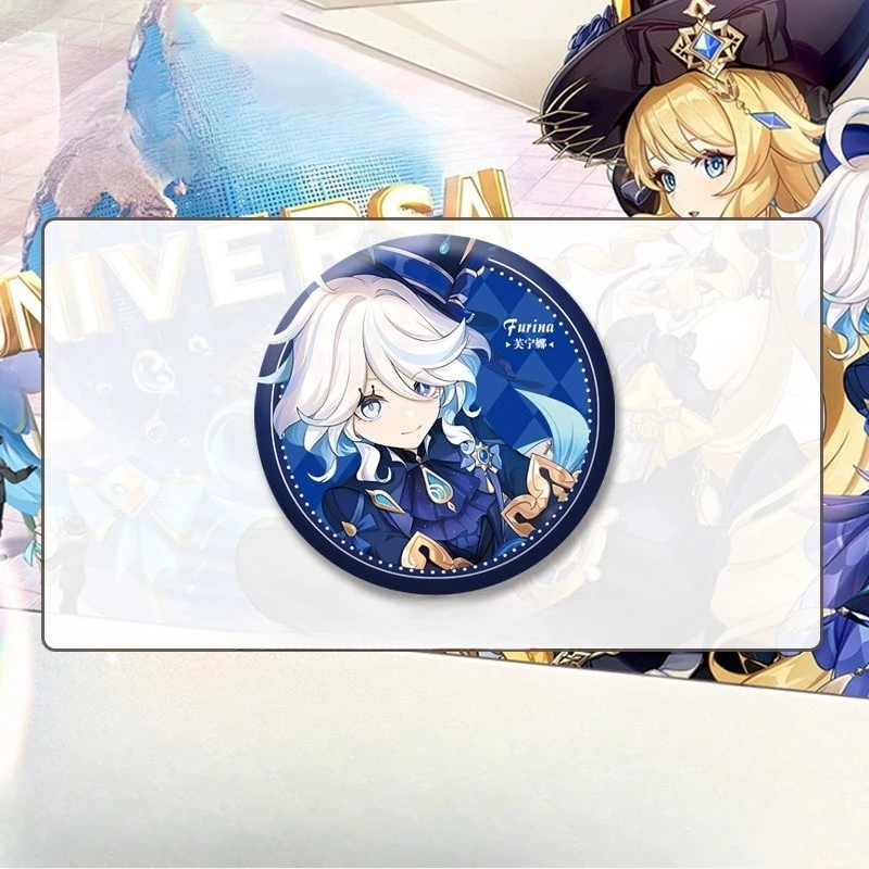 Anime Game Yuan Shen Cartoon Round Brooch Impacting Cute Character Furina Navia Caspar Badge Clothes Decoration Lapel Pin Gifts