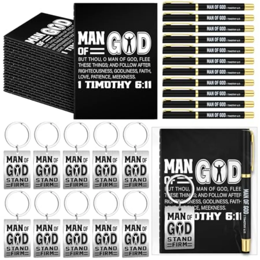 

Motiskyy 24 Sets Christian Gifts for Men Man of God Christian Gifts Bulk Keychains Pens Notebooks Faith-based Gift Set for Chur