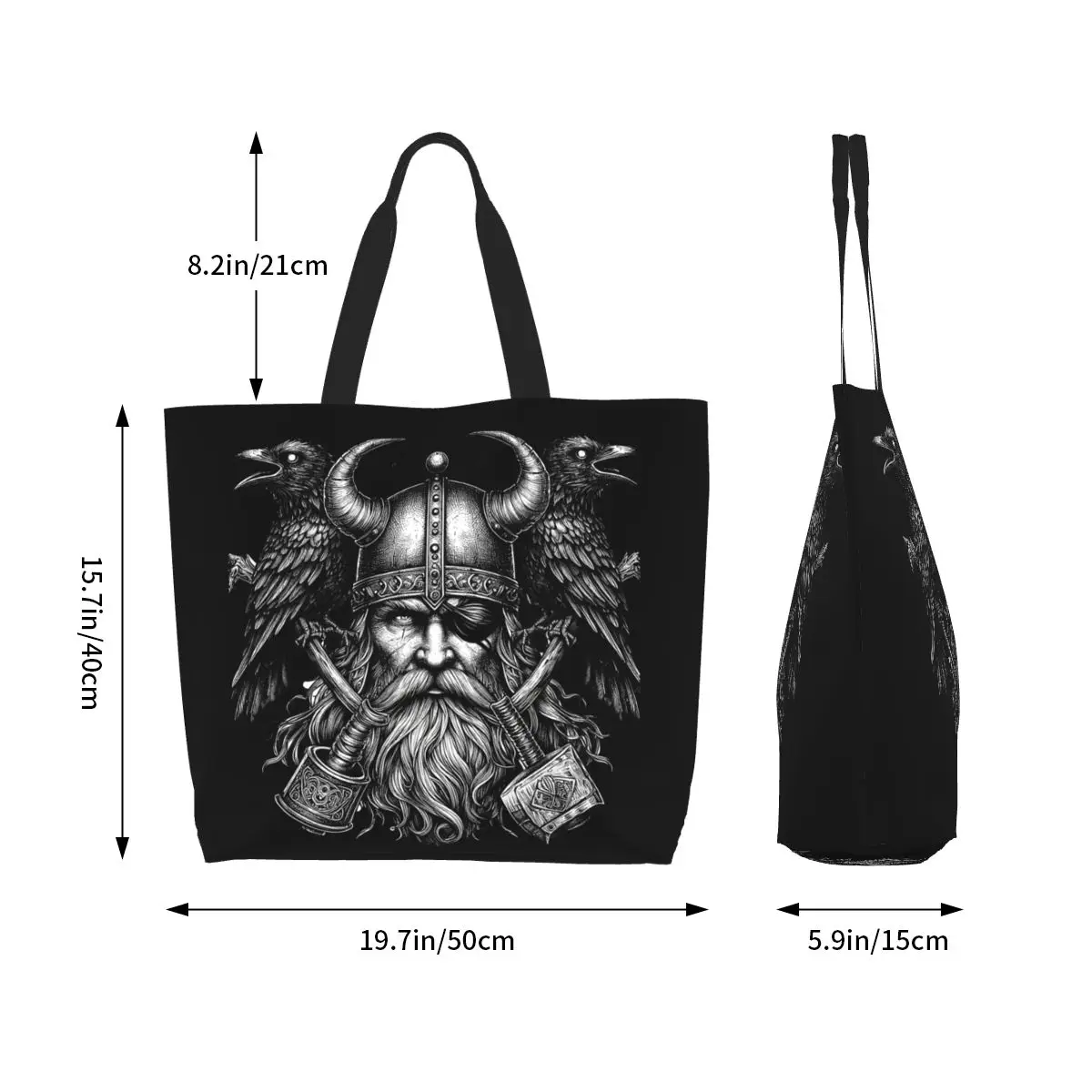 Odin Vikings Viking Legend Norse Mythology Rune Shopping Tote Bag Canvas Shoulder Bags Shopper Grocery Handbag for Women