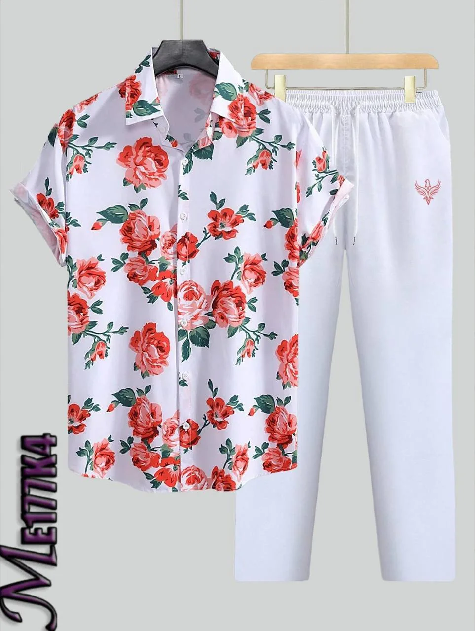 

Men's casual two-piece set-Splicing 3D printing-button up shirt and pants, fashionable streetwear, plus size two-piece set