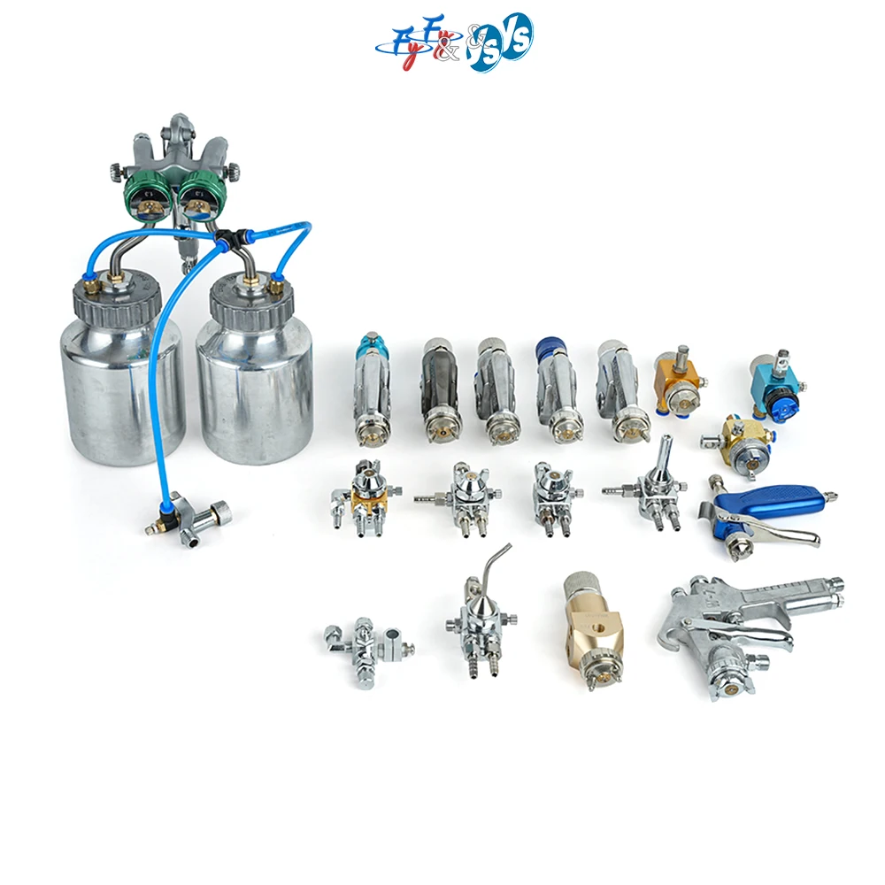 YS HVLP PT-29B doble boquilla 1,3mm PISTOLA DE PULVERIZACIÓN de aire alimentación a presión pintura en aerosol pintura cromada pulverizador de presión neumático de doble cabezal