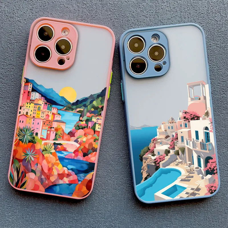

Urban Seaside Town Phone Case For iPhone 16 15 14 13 12 11 Pro Max Mini X XS XR SE 7 8 Plus Shockproof Matte Hard Cover Fundas