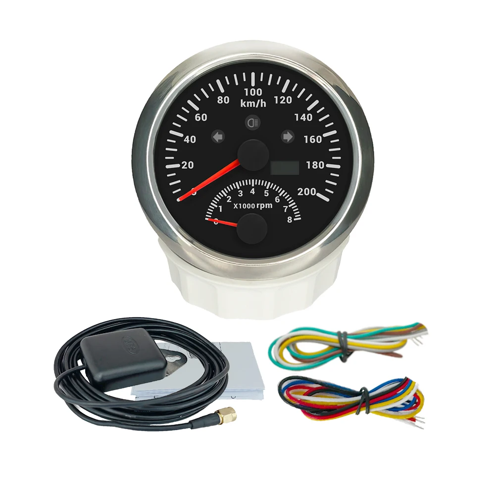 New 85mm GPS Speedometer  km/h MPH With Tachometer 0-8000RPM Red Backlight For Car Motorcycle Yacht Boat