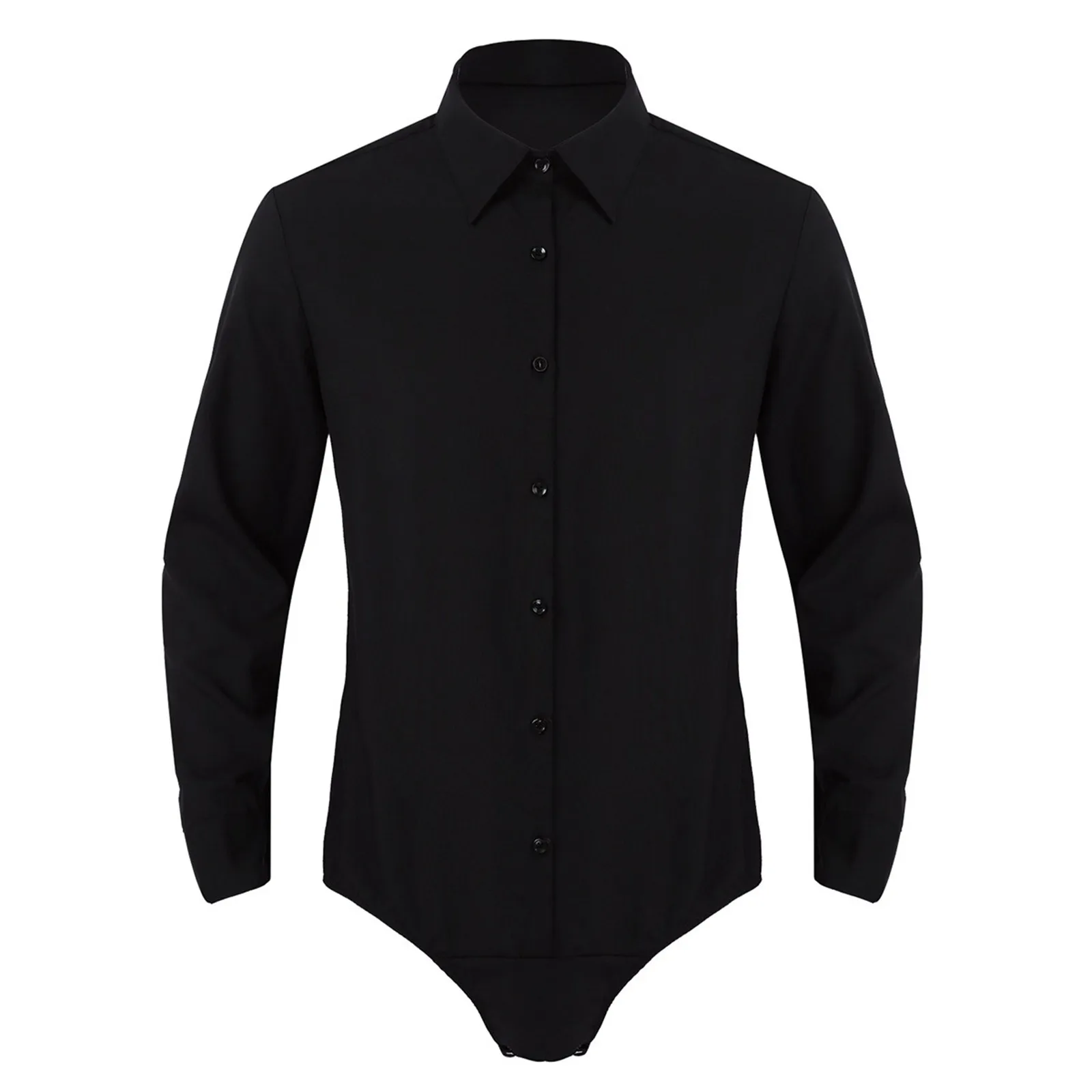 Mens Long Sleeve One-piece Latin Dance Shirt Turn-down Collar Button Down Modern Dance Bodysuit Shirts Tops Performance Costumes