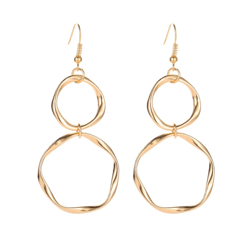 Simple Fashion Hollow Circle Figure Eight Shape Golden White Alloy Hook Drop Earrings Dangle Earrings For Women