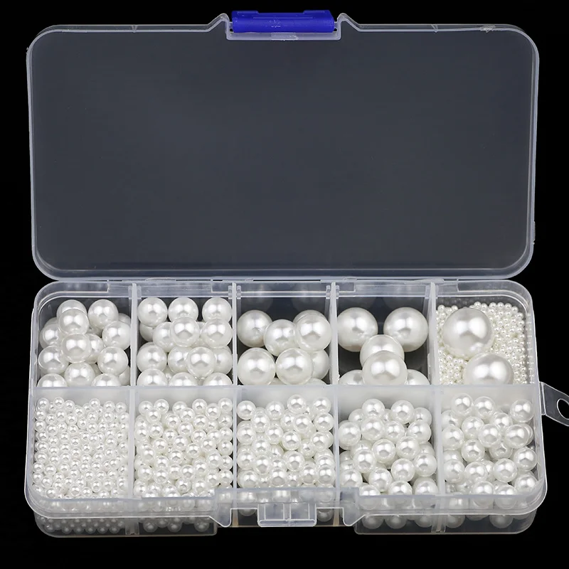 ABS No-Hole Imitation Pearl Beads Loose Round Acrylic Bead Kit Set Box For Artware Decoration DIY Jewelry Making Handmade 2-14mm